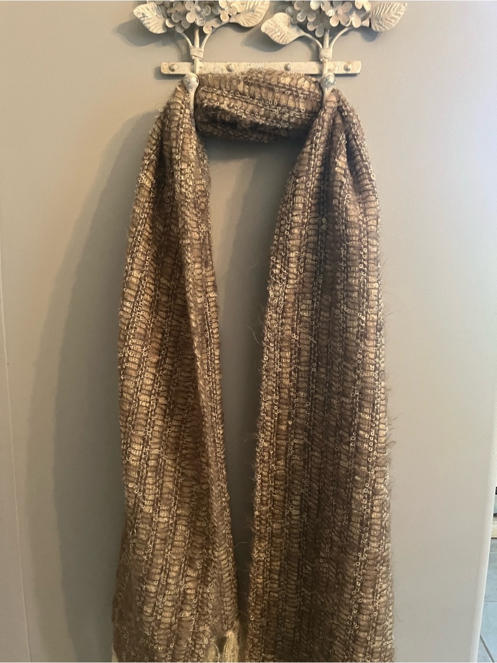 Ireland wool Neutral Textured Brown Scarf